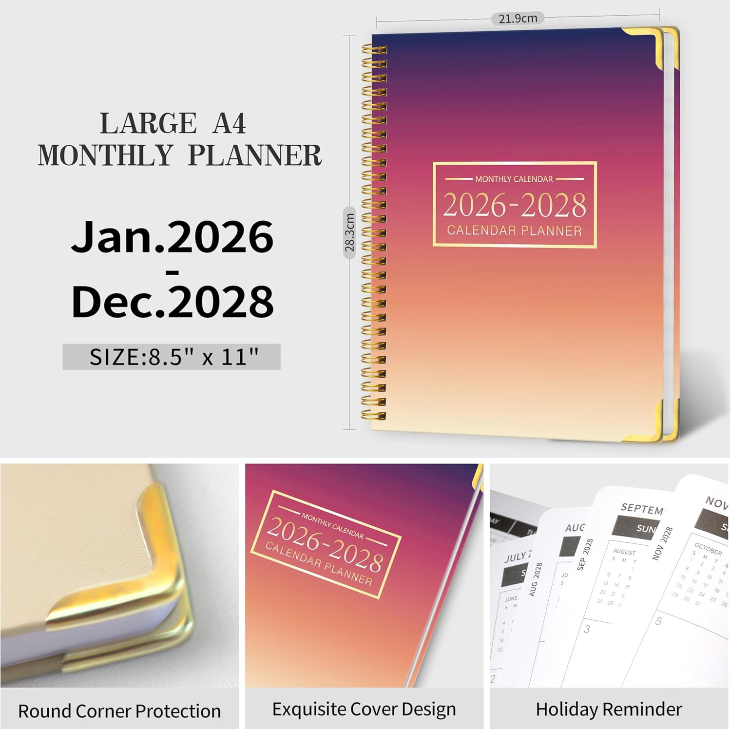 Monthly Planner 2026-2028, 2026 Calendar 36 Months Planner, Jan. 2026 – Dec
