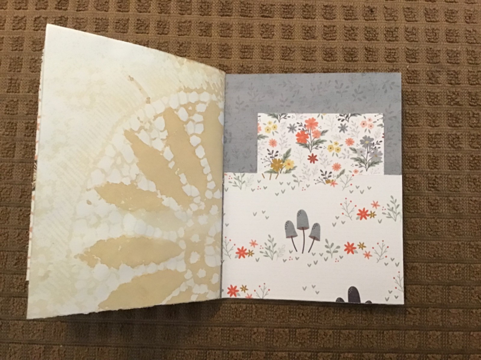 Handmade Naked Junk Journal 5-1/2” x 4-1/4” Mushroom & Leaves Print Cover
