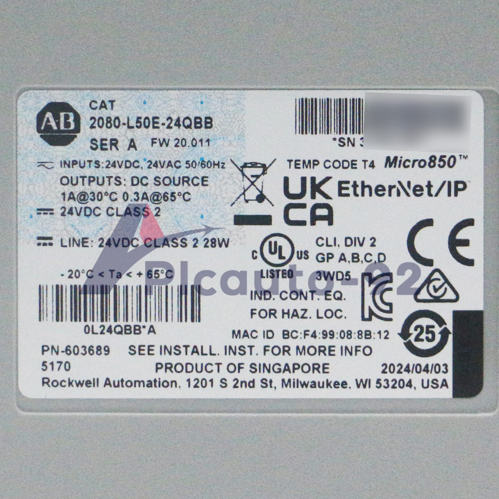 Allen Bradley 2080-L50E-24QBB Micro850 24 I/O EtherNet/IP Controller Sealed New