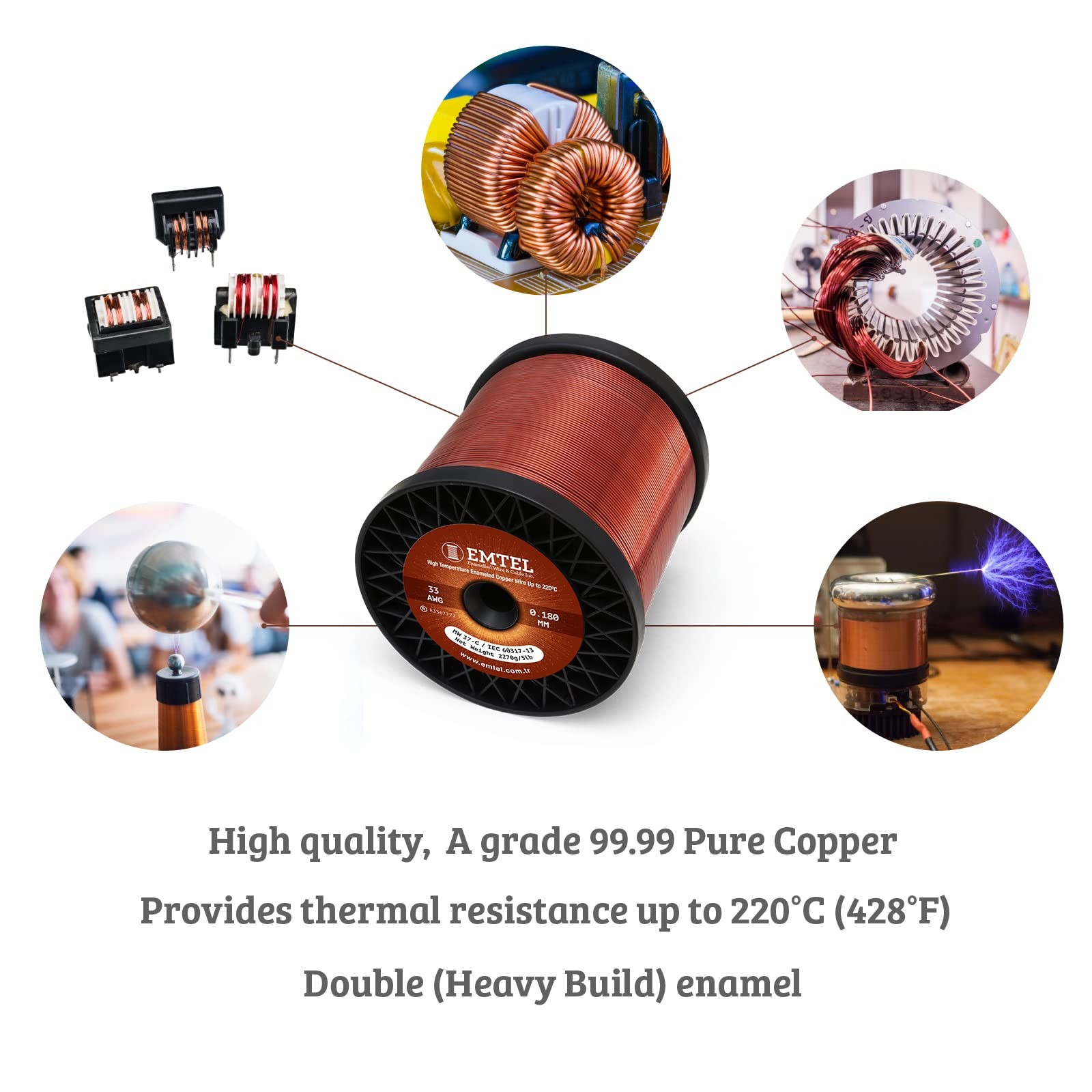 Emtel 20 AWG 5 lb 1600 feet 99.9% Pure Copper Wire, Enameled Magnetic Wire f…