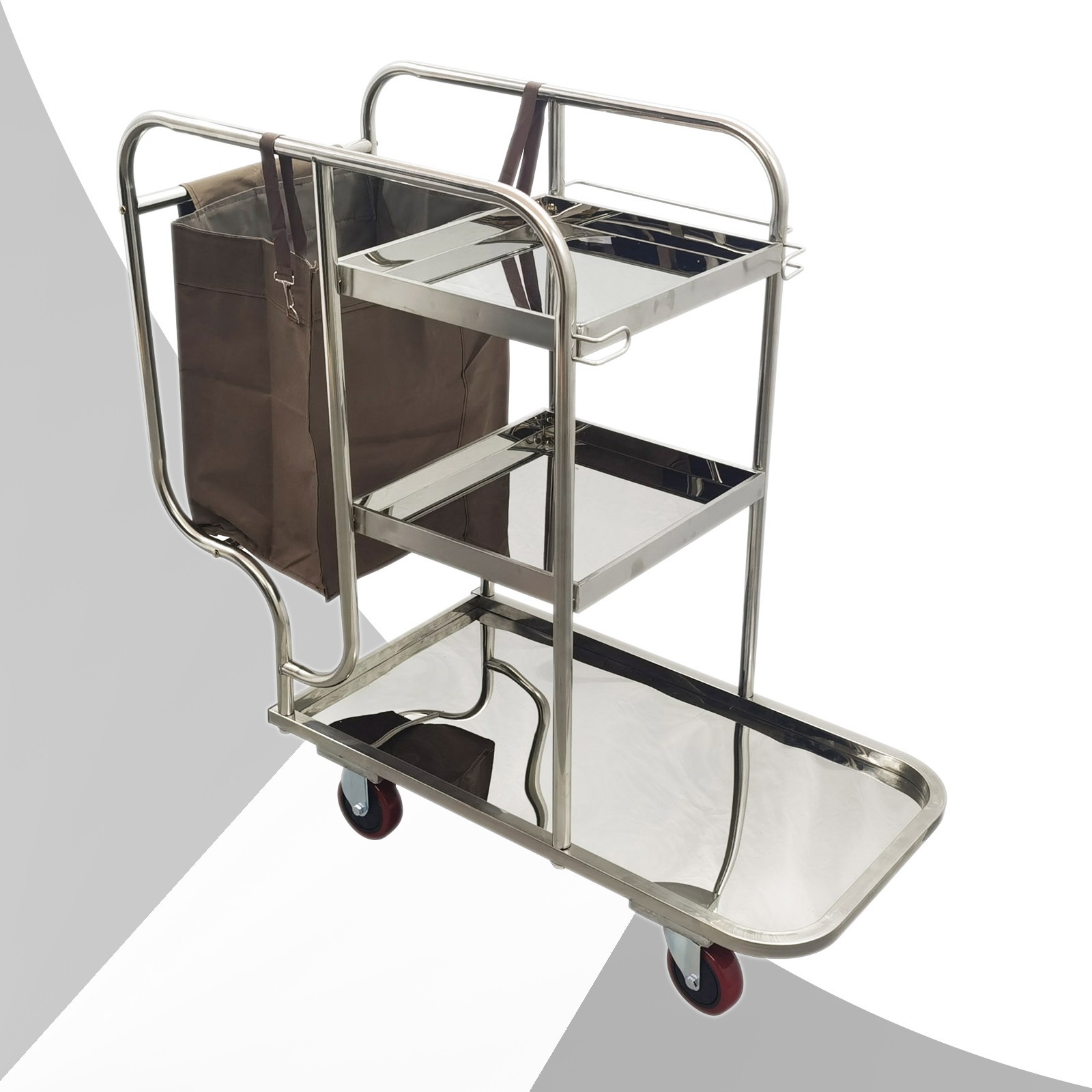 220lb Load Stainless Steel Janitor Cart With Oxford Cloth Bag