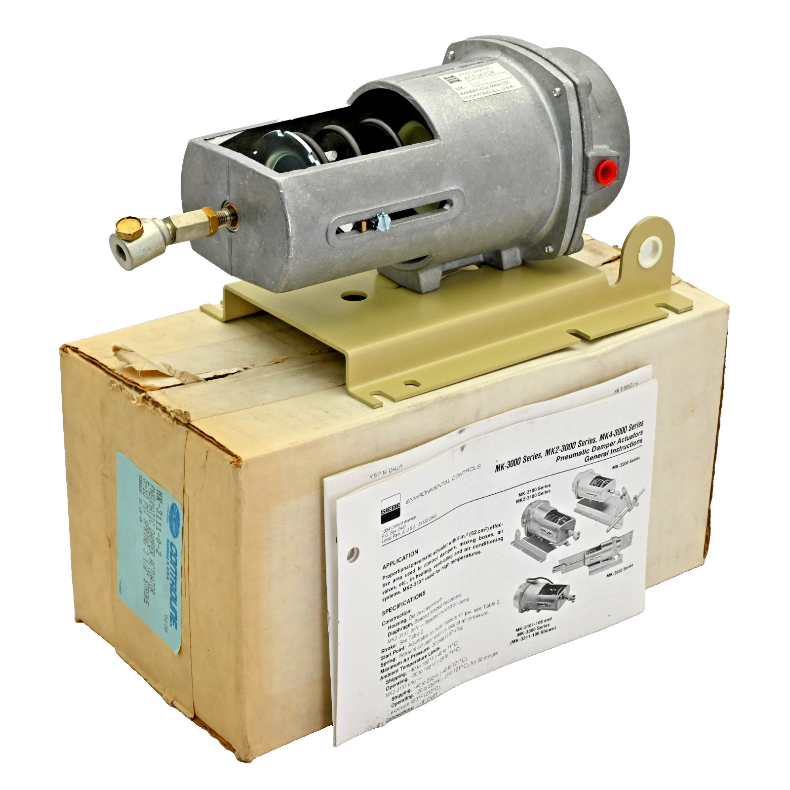 Barber Coleman MK-3111-0-2 Controline Pneumatic Damper Actuator 5-10PSI 21LB-IN
