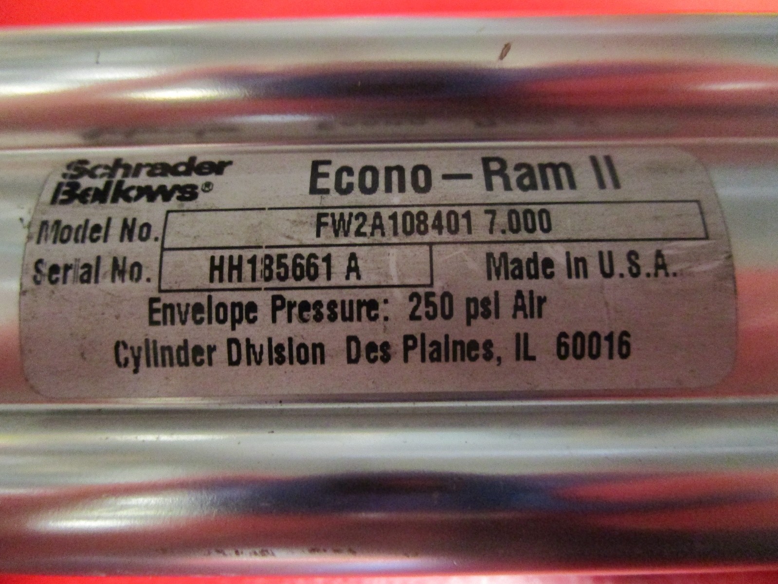 SCHRADER BELLOWS ECONO-RAM II FW2A108401 7.000 PNEUMATIC CYLINDER, HH185661A