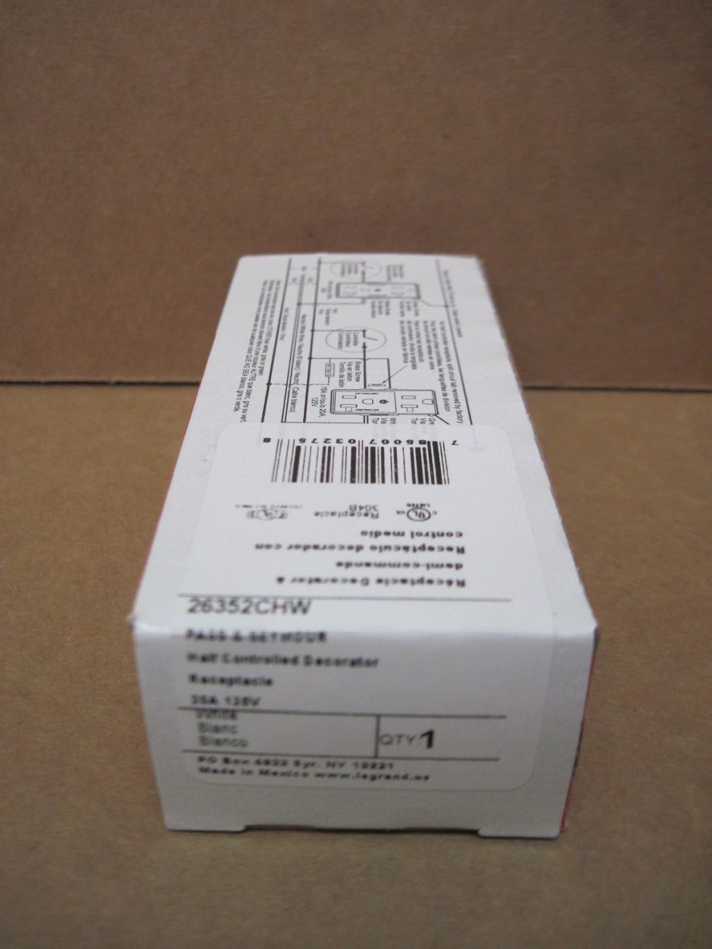Legrand 26352CHW White Half Controlled Duplex Receptacle 2p 3w 5-20R **BOX OF 10