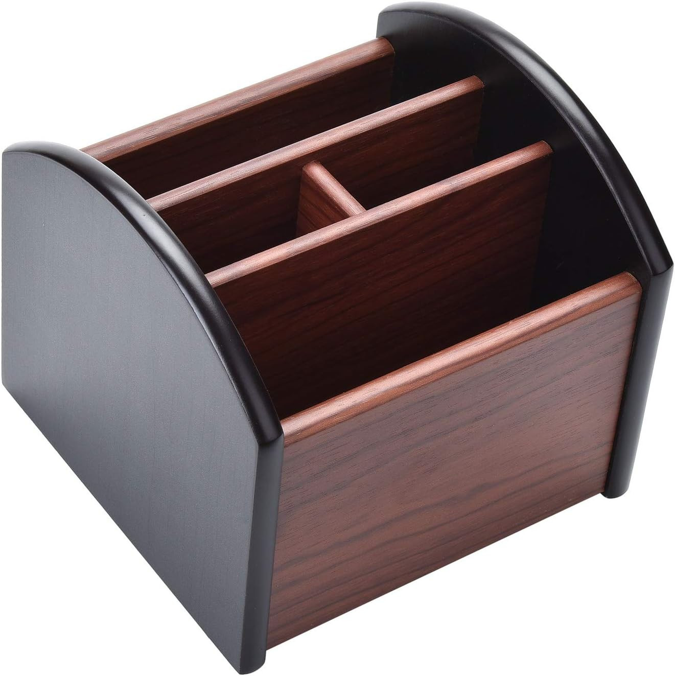 Wooden Desk Organizer, 4 Compartment Revolving Wood Desktop Organizer Office Sup