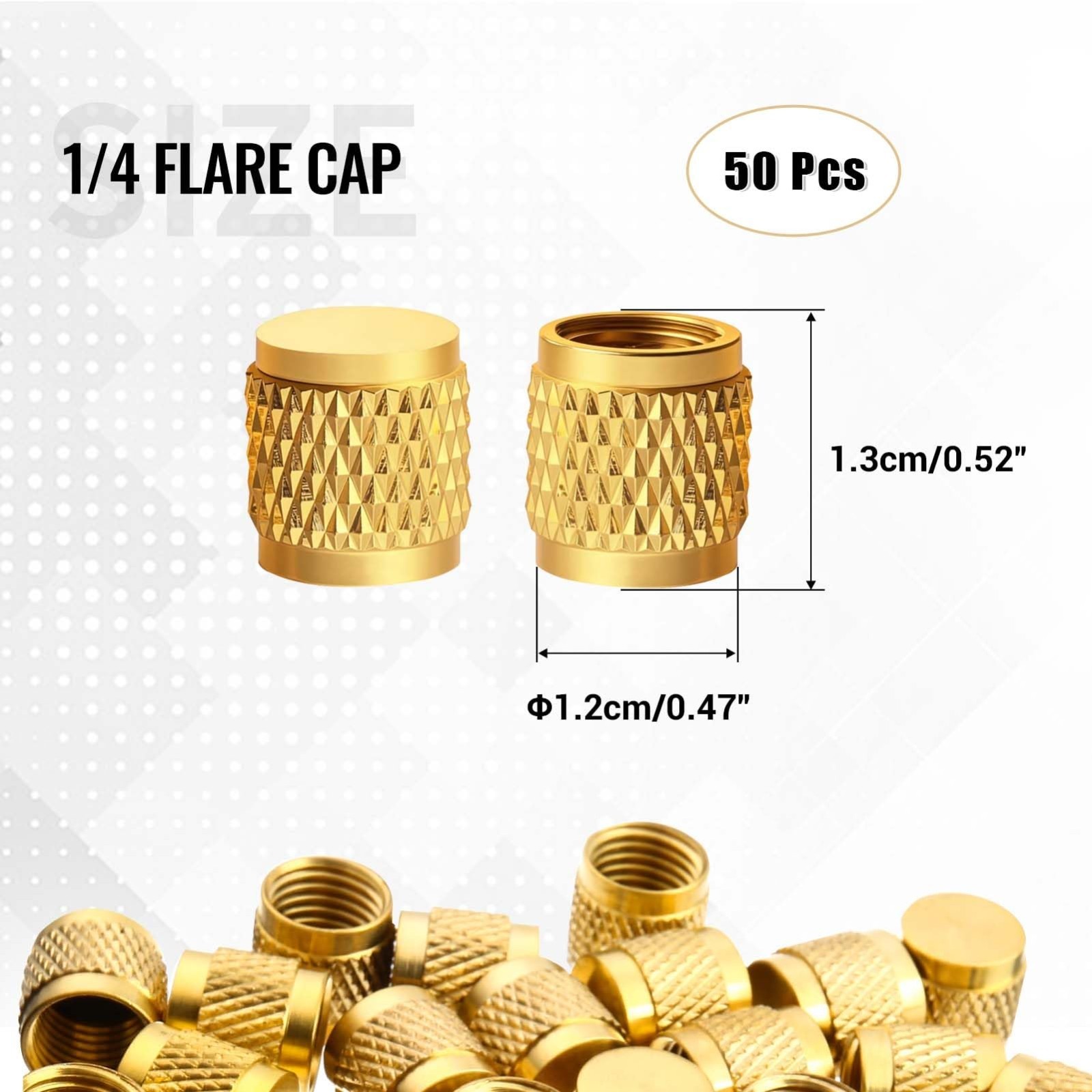 50 Pcs Heavy Duty Brass HVAC Service Port Caps 1/4″ SAE with Rubber Seal for R22