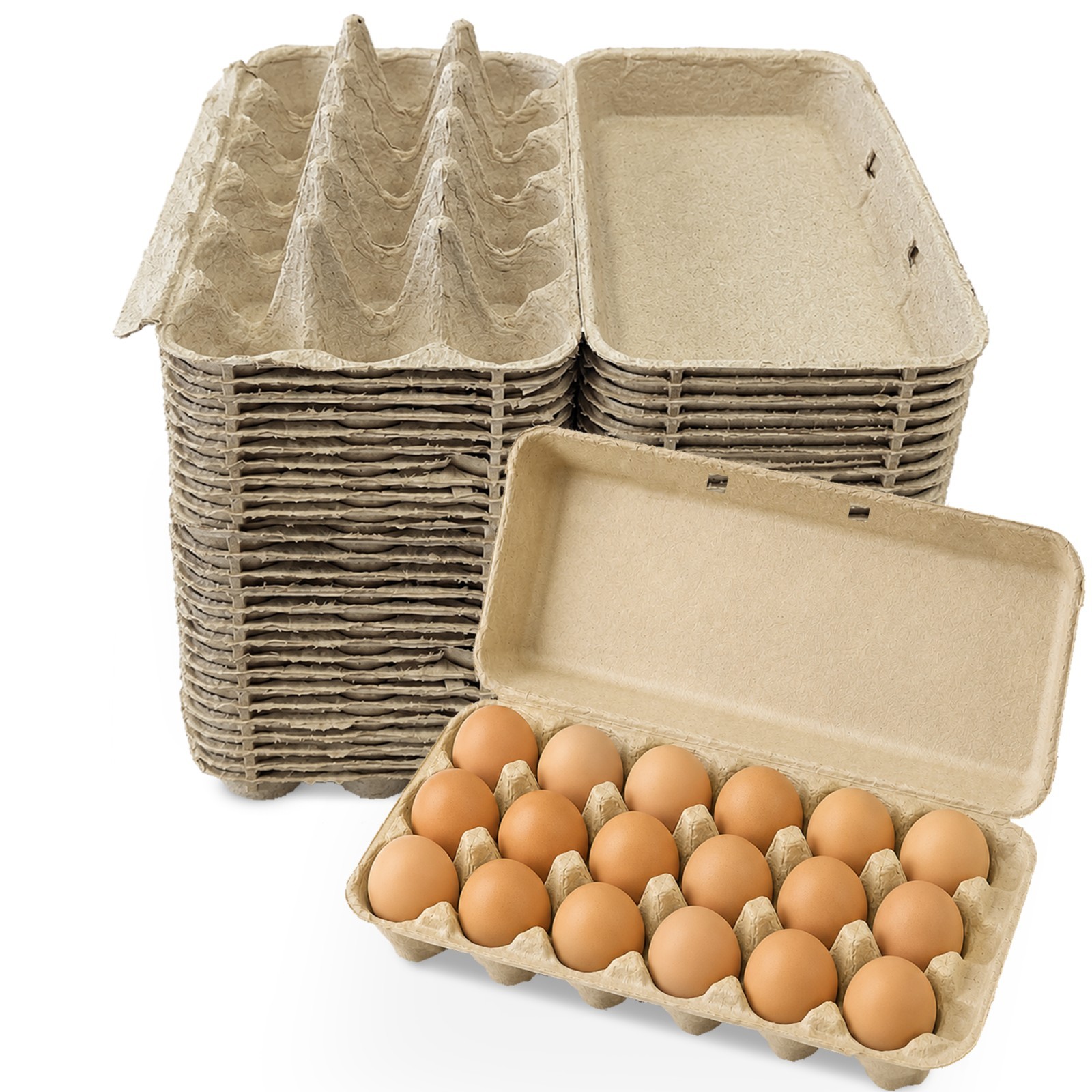 MT Products Brown Flat Top Egg Cartons 18 Count Pulp (150 Pack) – Made in USA