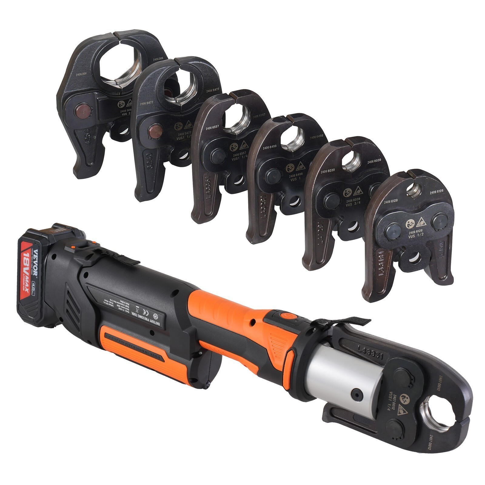 VEVOR 1/2″-2″ Pro Press Tool Pipe Crimping Kit with 6 Jaws DC18V PZ-3240