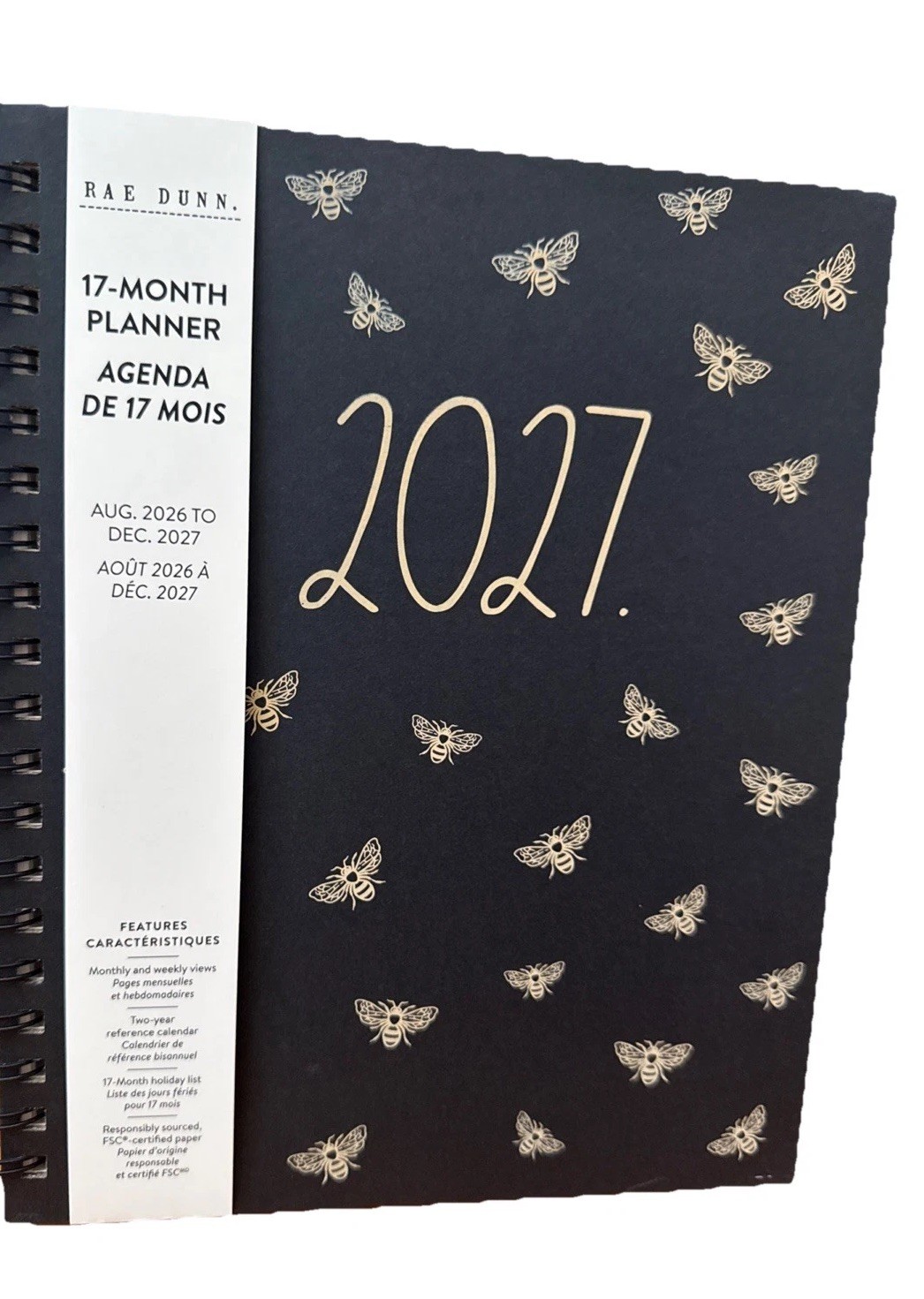 2027 Planner Rae Dunn Planners 17 Months Aug 2026- Dec 2027 Black Bee