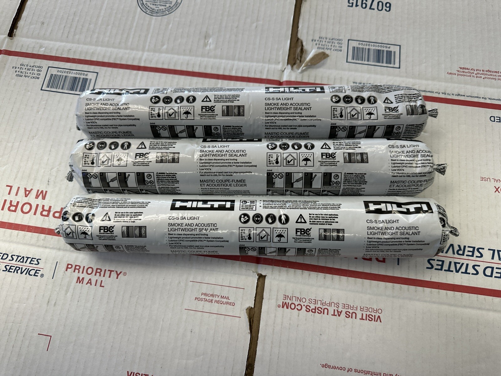 Lot 3x Hilti CS-SA Smoke and Acoustic Lightweight Sealant 20oz Sausage Tubes