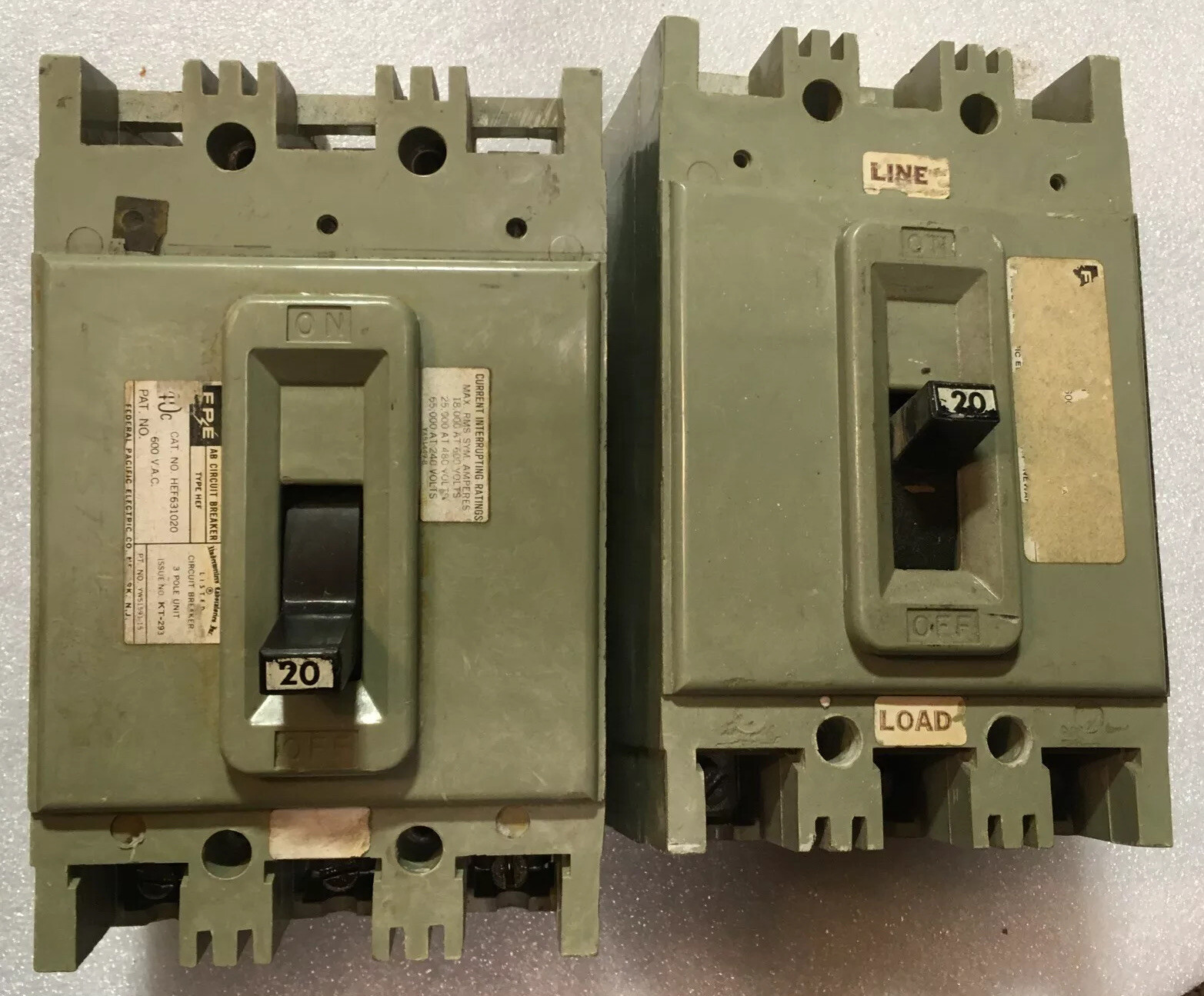 FEDERAL PACIFIC Electric HEF631020 20A 600V 3P CIRCUIT BREAKER WARRANTY