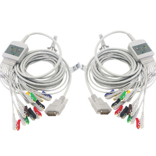 2Pcs Fit for Nihon kohden Cardiofax Q 1350A Clip/Grabber 10-lead ECG/EKG Cable