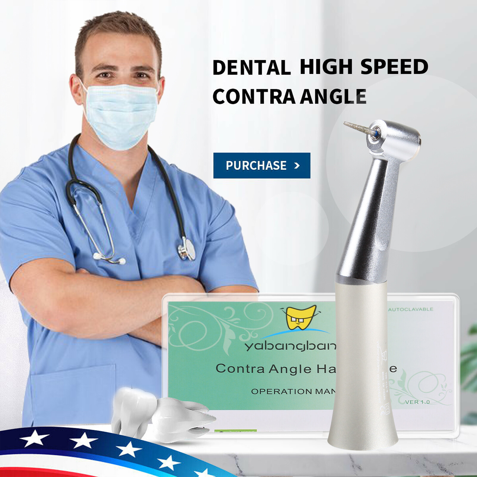 NSK Style Dental Contra Angle Low Speed Handpiece Push Button fit FG Burs 1.6mm