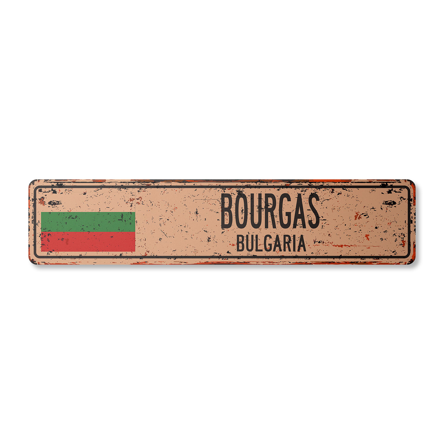 BOURGAS BULGARIA Vintage Street Sign Bulgarian flag city country road rustic