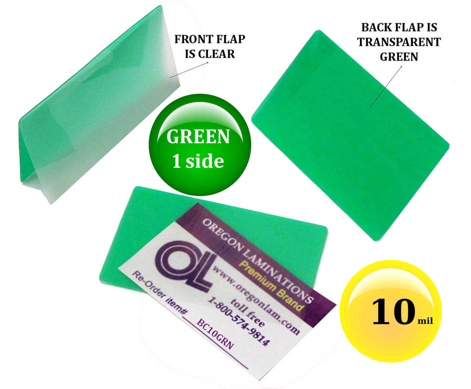 500/pack 10 Mil Green 1 side Business Card Hot Laminating Pouches 2-1/4 x 3-3/4