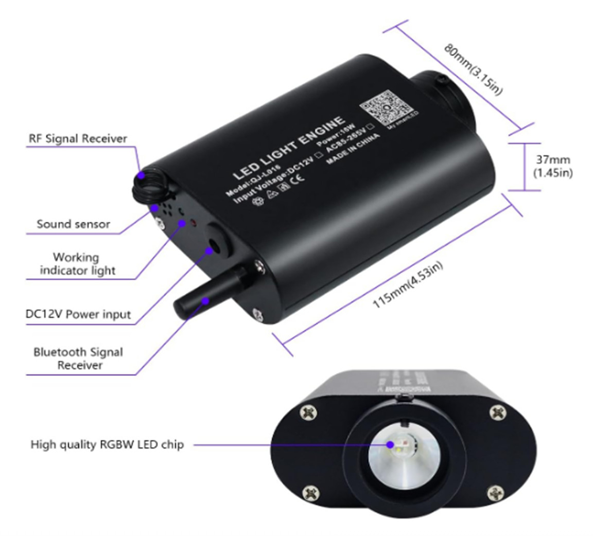 LED Fiber Optic Light Source AKEPO 12V 16W Bluetooth APP Control RGBW lamp Beads