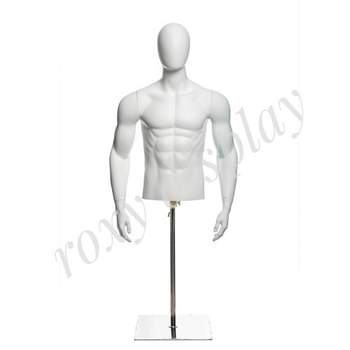 Adult Male Matte White Plastic Mannequin Torso Egg Head with Base