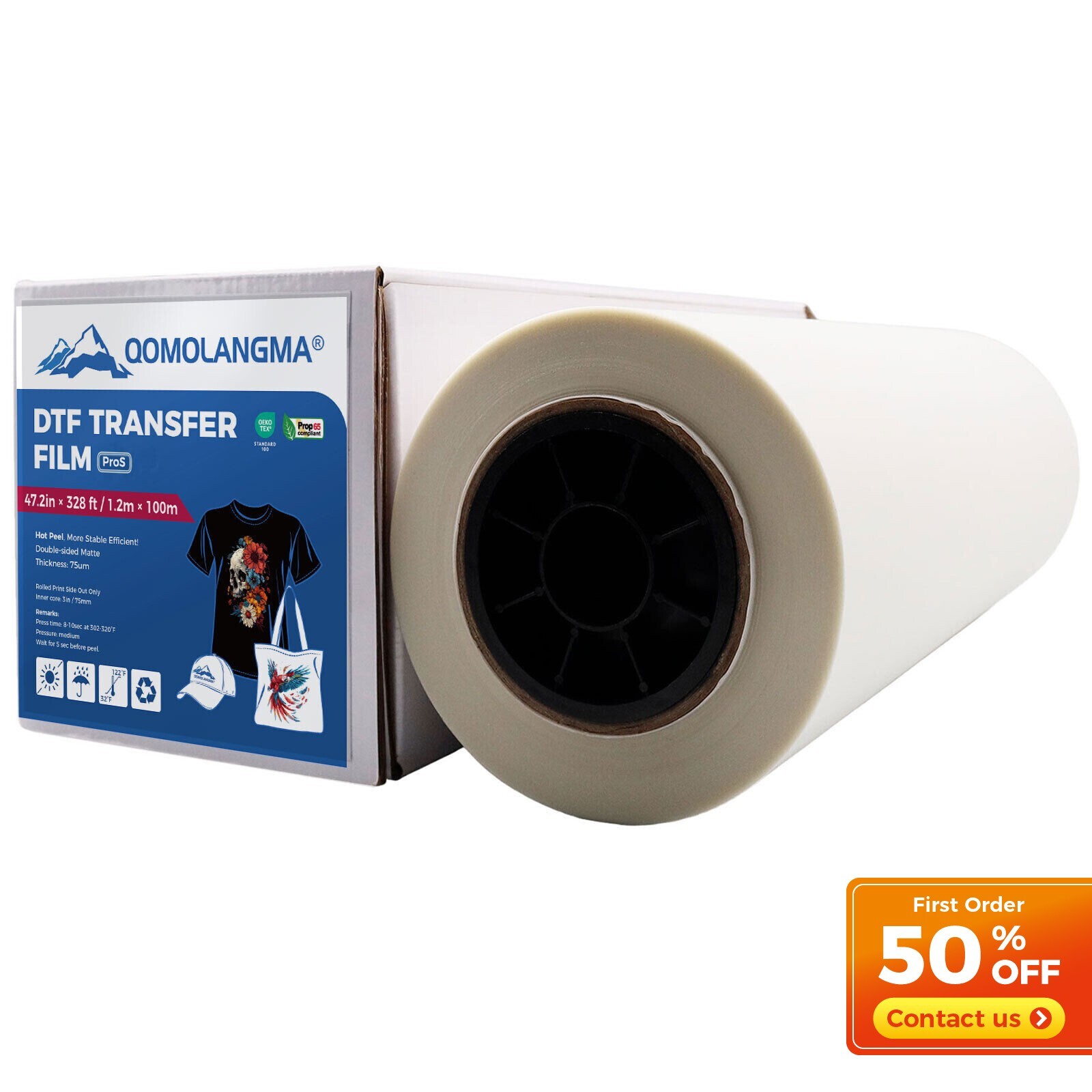 QOMOLANGMA Instant Hot Peel 47.2in x 328ft DTF Transfer Film, Double sided
