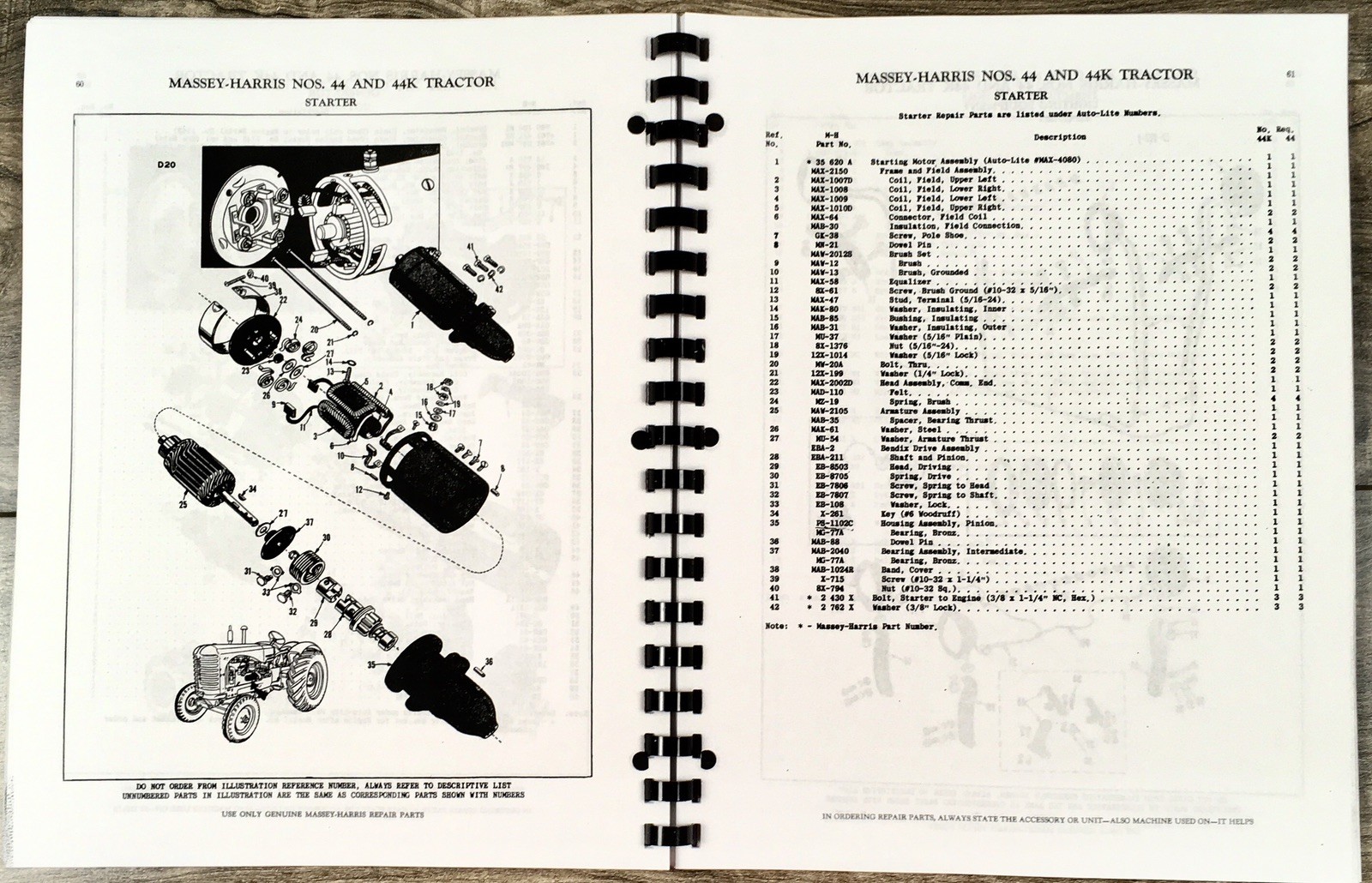Massey Harris 44 44K Gas Tractor Parts Manual Catalog Book Assembly Schematics