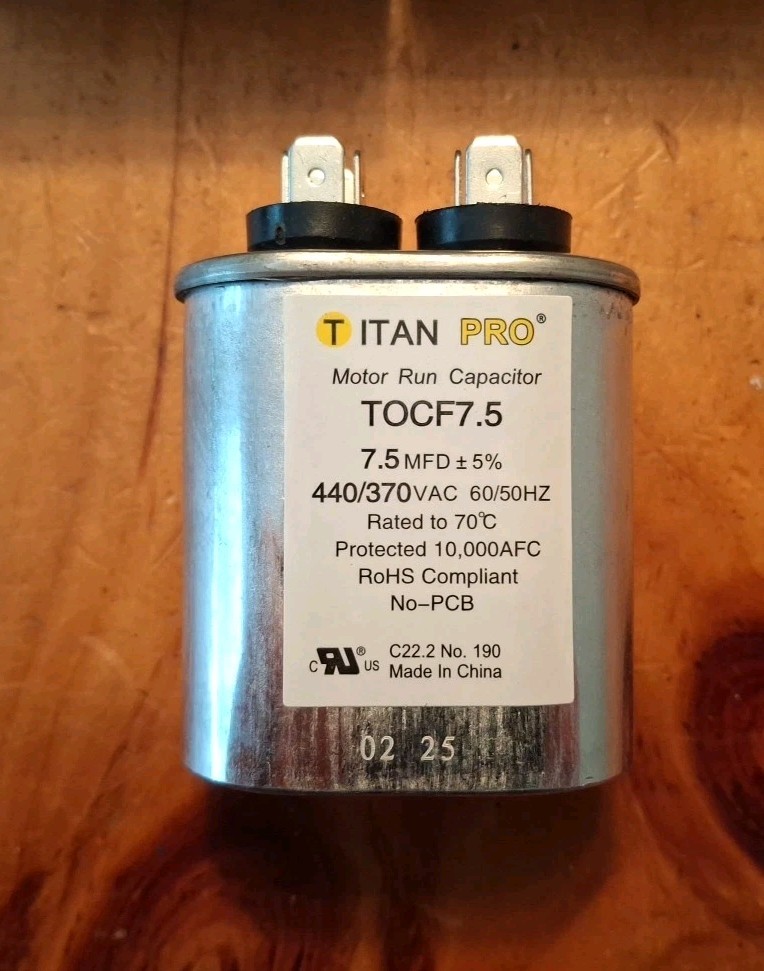 (4 Pack) Titan Pro TOCF7.5 HVAC Motor Run Oval Capacitor 7.5 MFD/UF 440/370 V