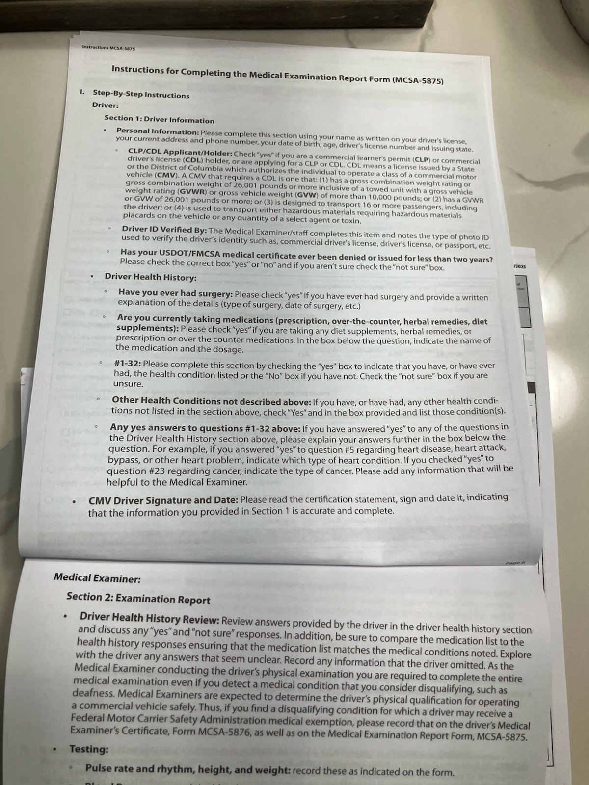 Medical Examination Forms MCSA-5875 and MCSA-5876 (20) Pack Of Each