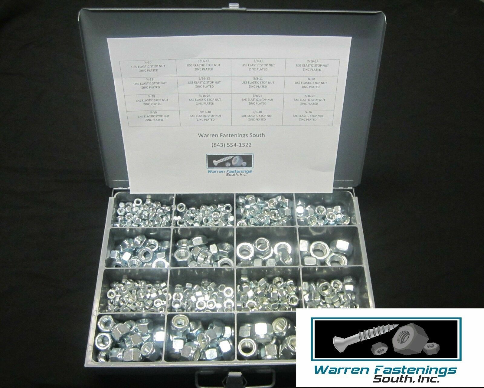 560 Piece Coarse & Fine Thread Nylon Lock Nut Assortment Zinc Plated