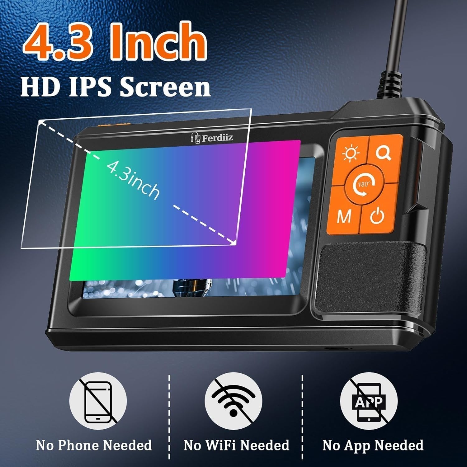 Endoscope Inspection Camera,1080P HD Endoscope,4.3″ IPS Screen,8+1 LED Lights 5M