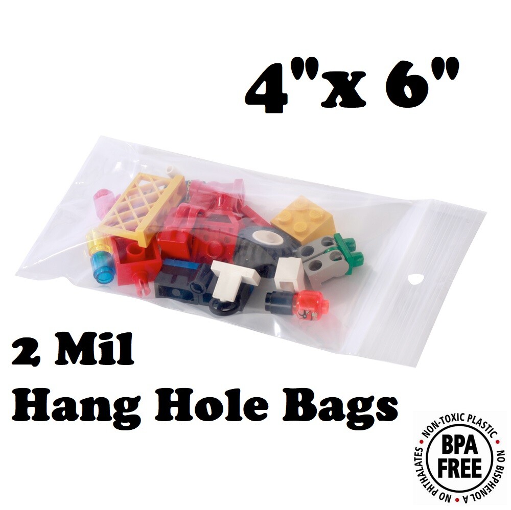 4″ x 6″ Zip Seal Reclosable 2Mil Plastic Top Lock Bags Hang Hole Jewelry 2 Mil
