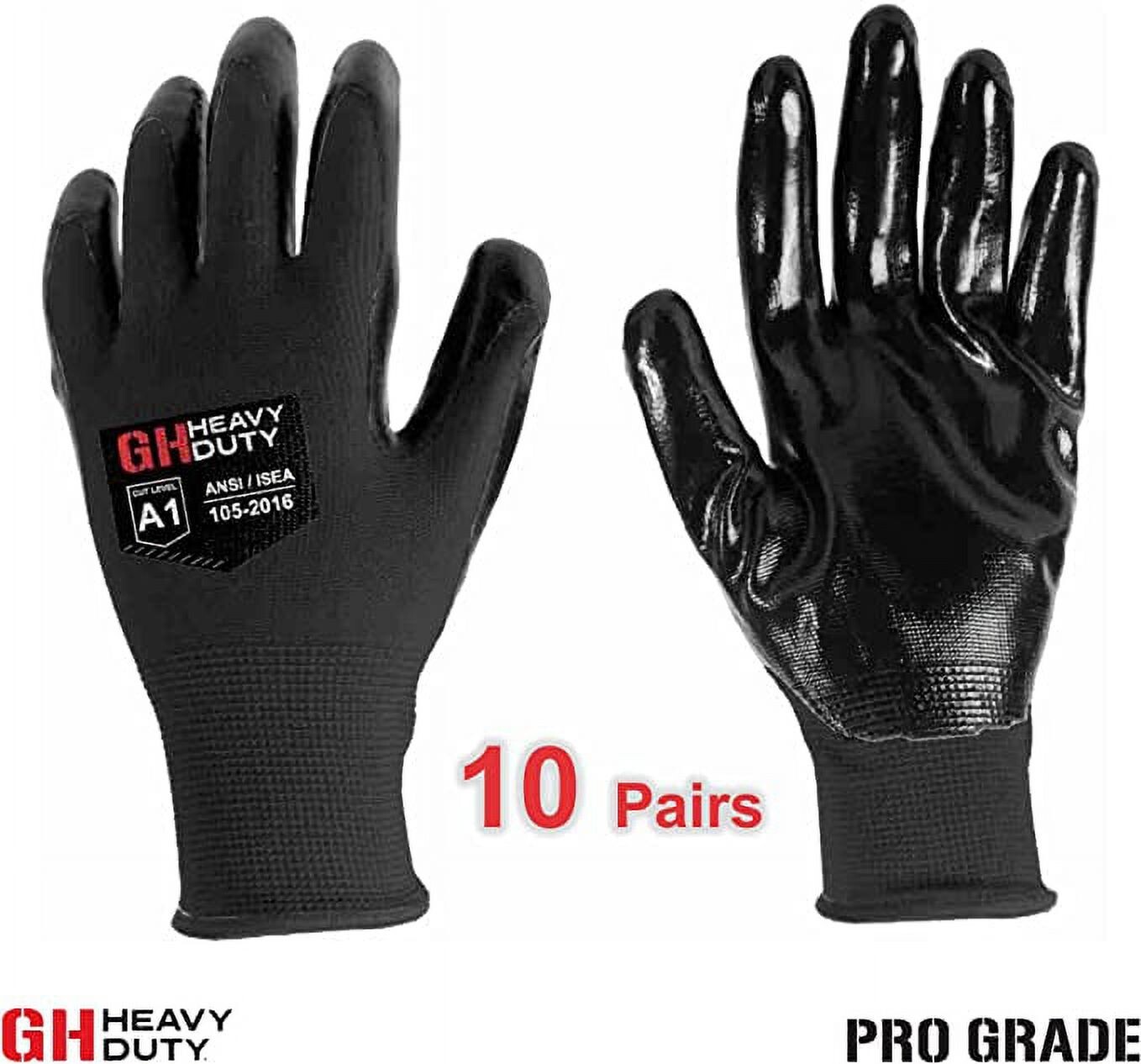 10 Pair Heavy Duty All Purpose Nitrile Dip Palm Reusable Work Gloves Size XL