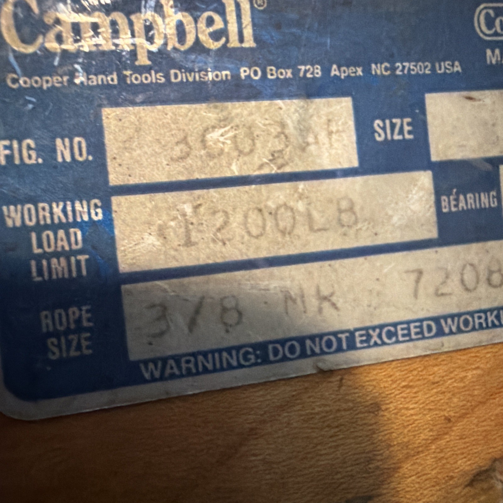 Campbell 7208436 3003AF 4″ Triple Wood Shell Block with Loose Hook (3/8″ Rope)