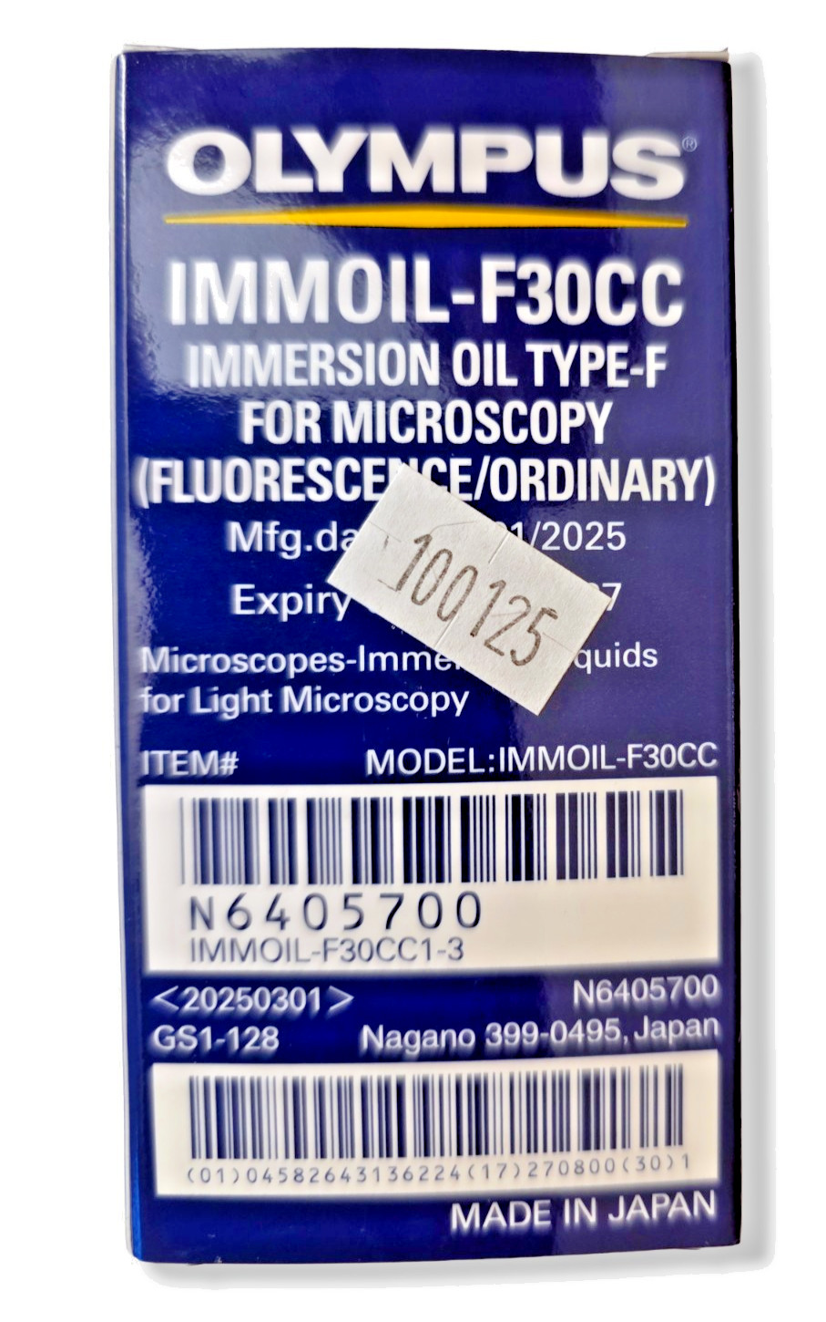 2607-034 Olympus Immoil-F30CC Immersion Oil Type-F Microscopy NIB Exp 08/2027