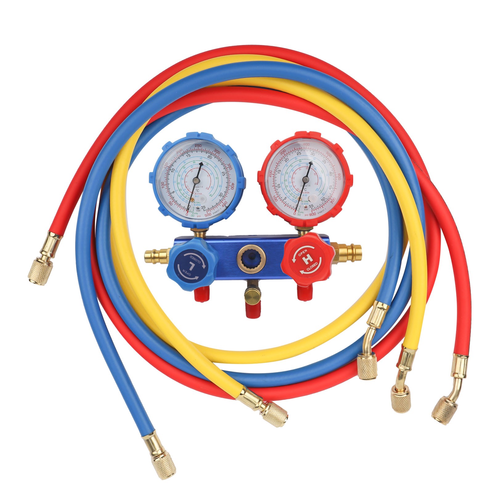 HVAC AC 3 Way Manifold Gauge Set w/ 5ft Hoses R134a R410a R22 R404a Tool Kit