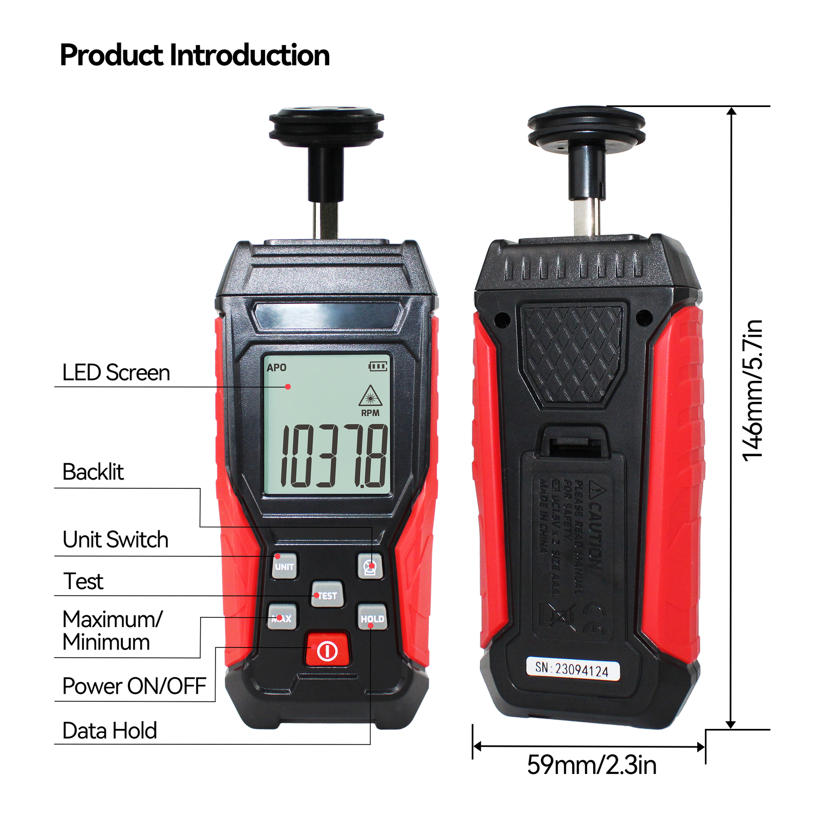 Digital Tachometer Non-Contact 3~100000RPM, Contact 3~19999RPM RPM Tach