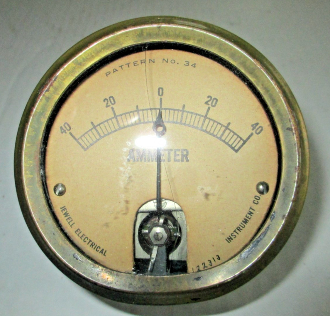 JEWELL Electrical Pattern No. 34 Ammeter 40 Amps Vintage Panel Meter B45