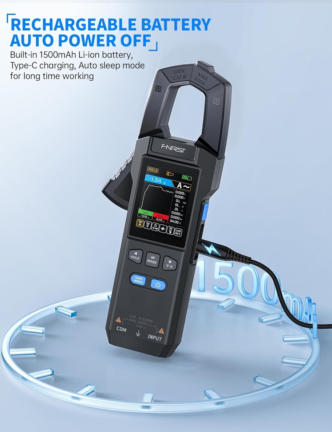 Digital Clamp Meter Multimeter TRMS AC/DC Voltage Current NCV 600A