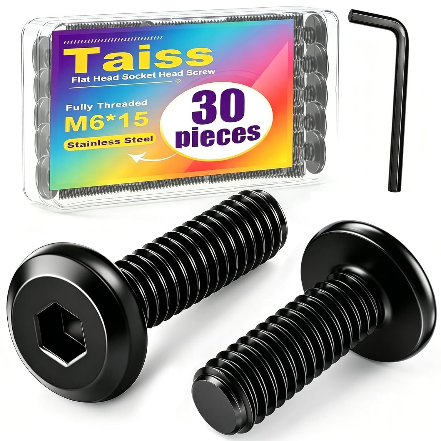 Taiss 30pcs M6 x 15mm Flat Head Socket Head Screw Furniture Bolts,Furniture Scre