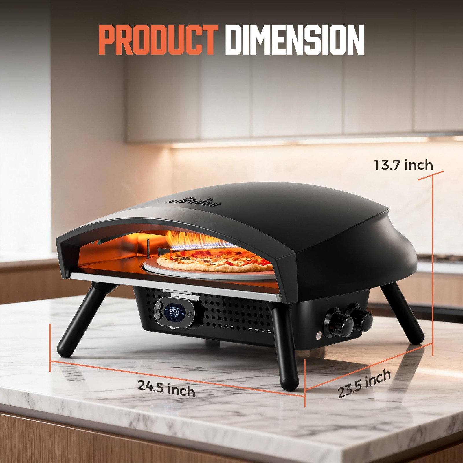 BIG HORN 16″ Propane Pizza Oven with Rotating Stone, Thermometer & Peel