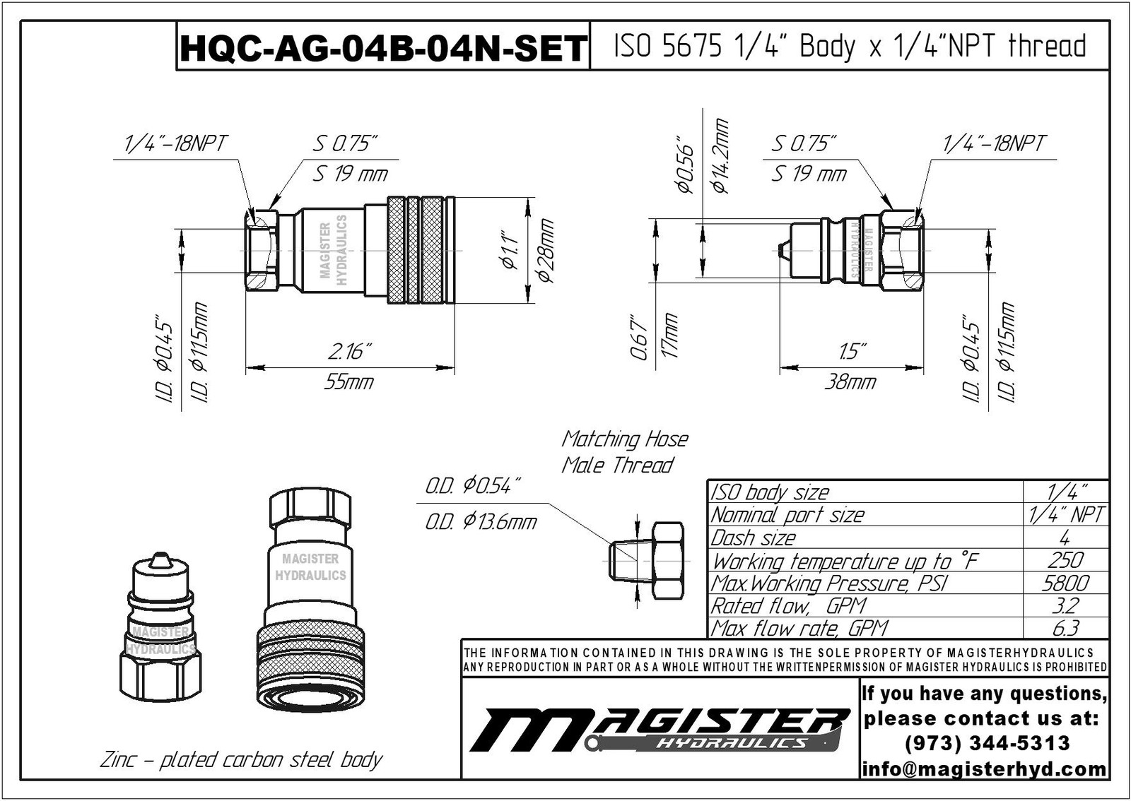 1/4″ AG Hydraulic Quick Couplers Set – 1/4″ NPT Thread