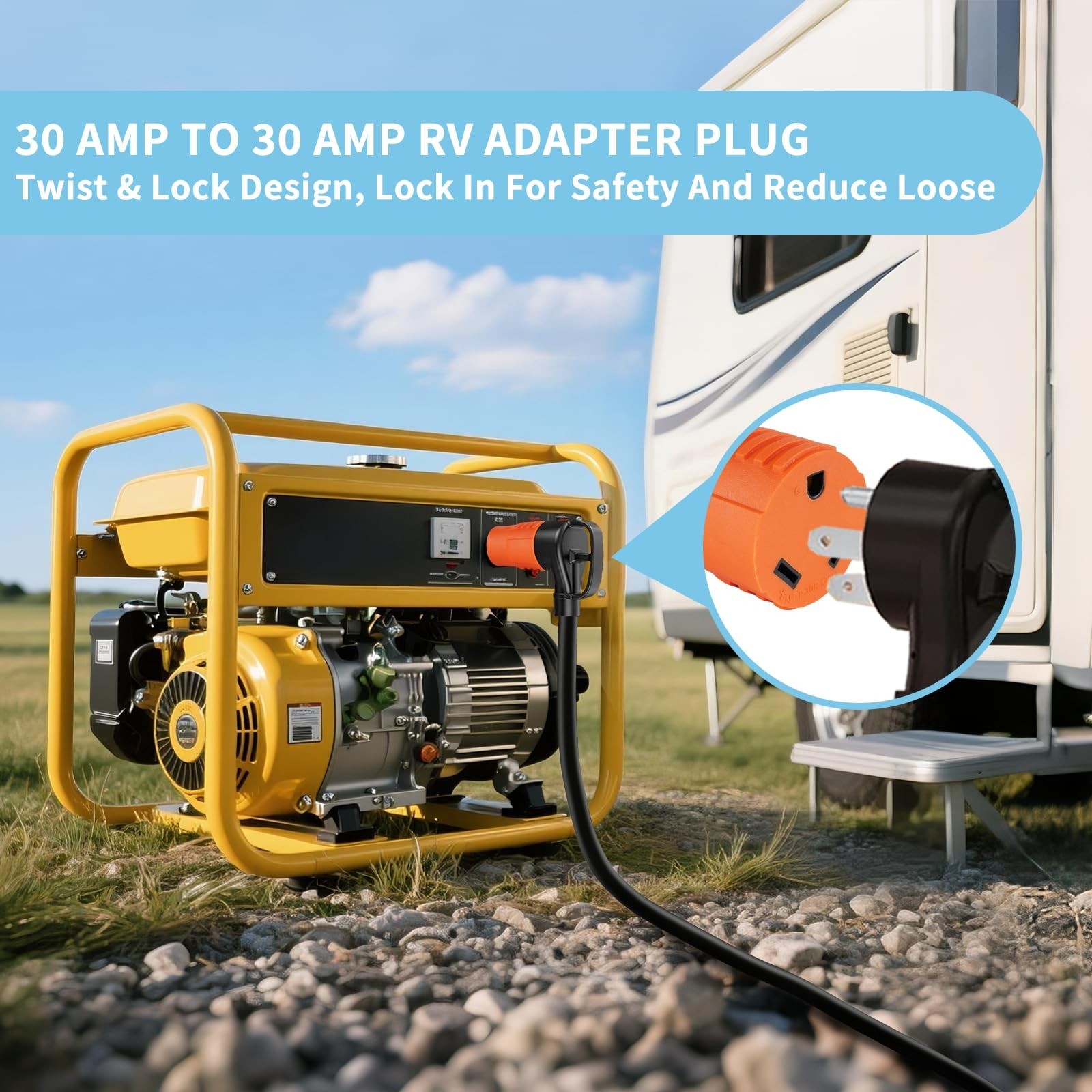 30A RV Generator Adapter, NEMA L14-30P to TT-30R, 3750W | ETL Listed with 4-P…