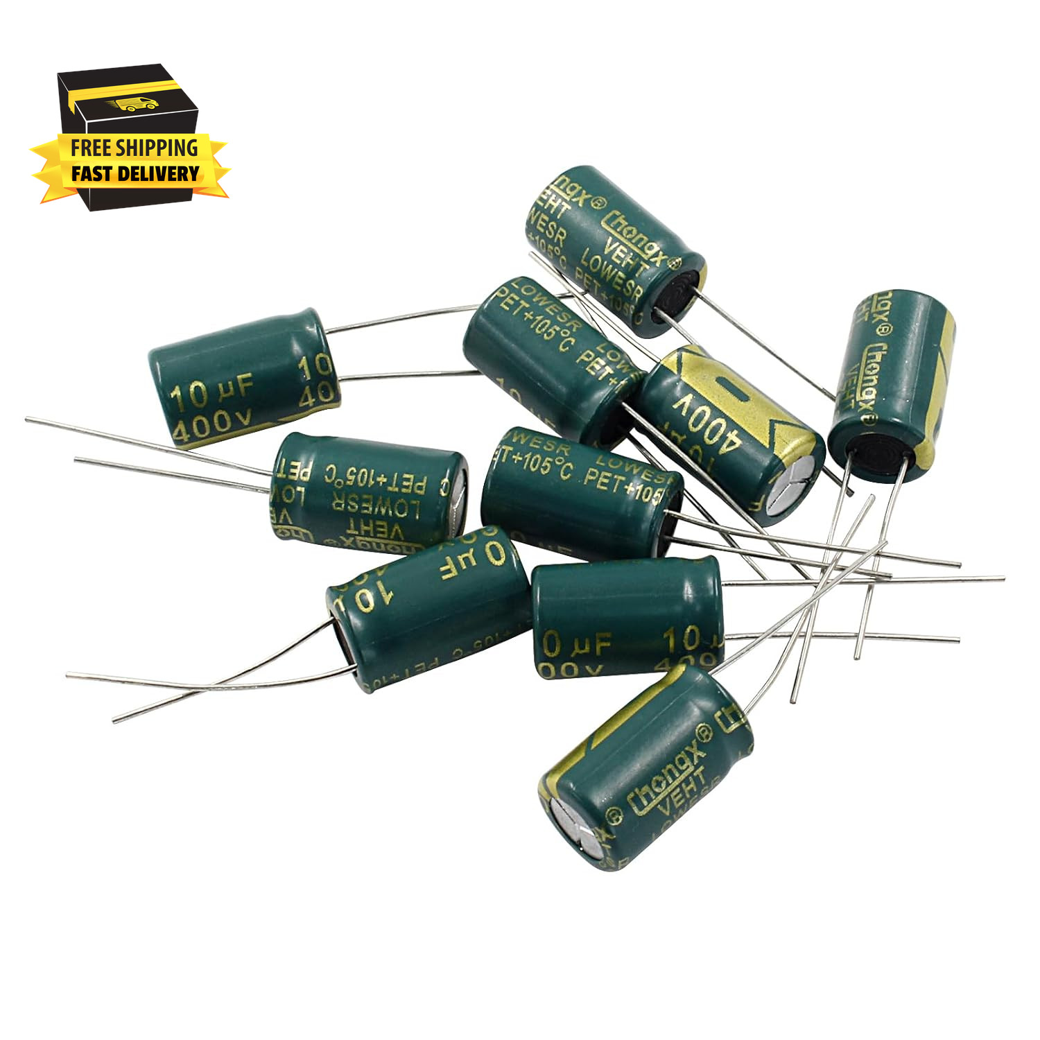 10PCS 400V 10UF Electrolytic Capacitor, 0.39X0.63In High Frequency Aluminum Elec