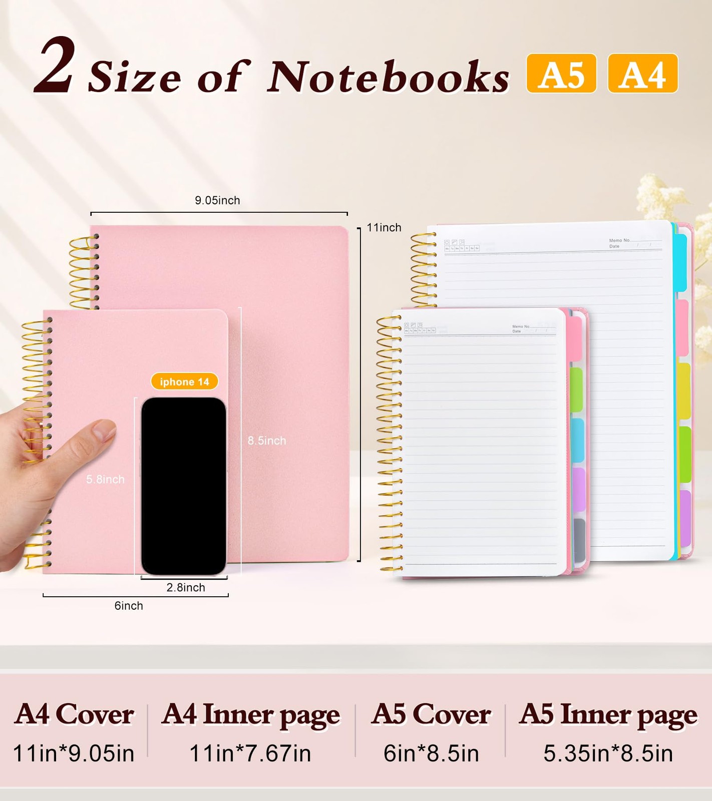 5 Subject Notebook College Ruled 240 Pages, A5(5.8″x8.3″) Hardcover Spiral No…