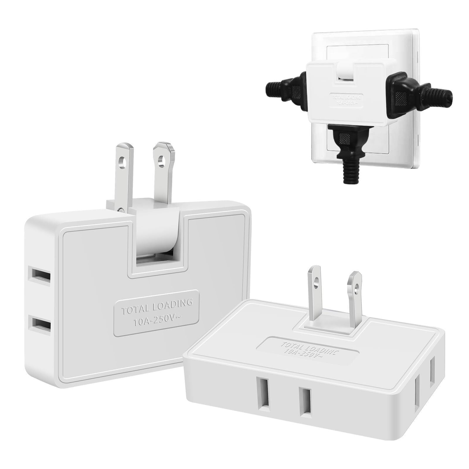 3 Way Flat Wall Outlet Extender Adapter- 2 Pack 180 Degrees Rotatable Flat Pl…
