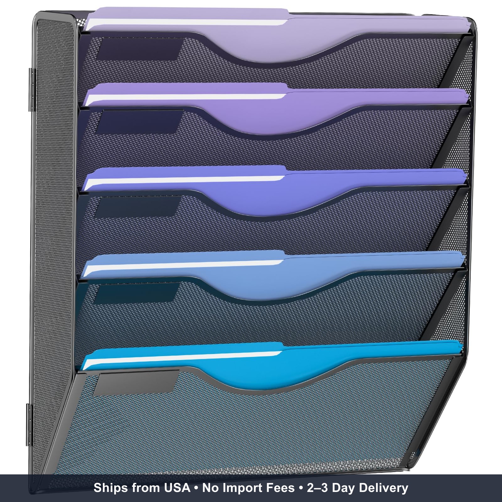 5 Tier Hanging Wall File Organizer, Mesh Mail Paper Orgnization Hanging File Fol