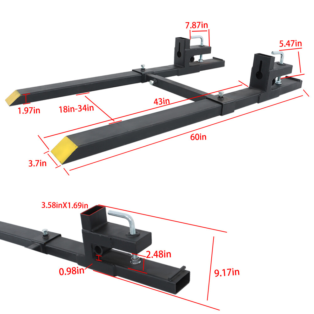 4000Lbs 60» Tractor Pallet Forks Clamp on Skid Steer Loader Bucket Quick Attach