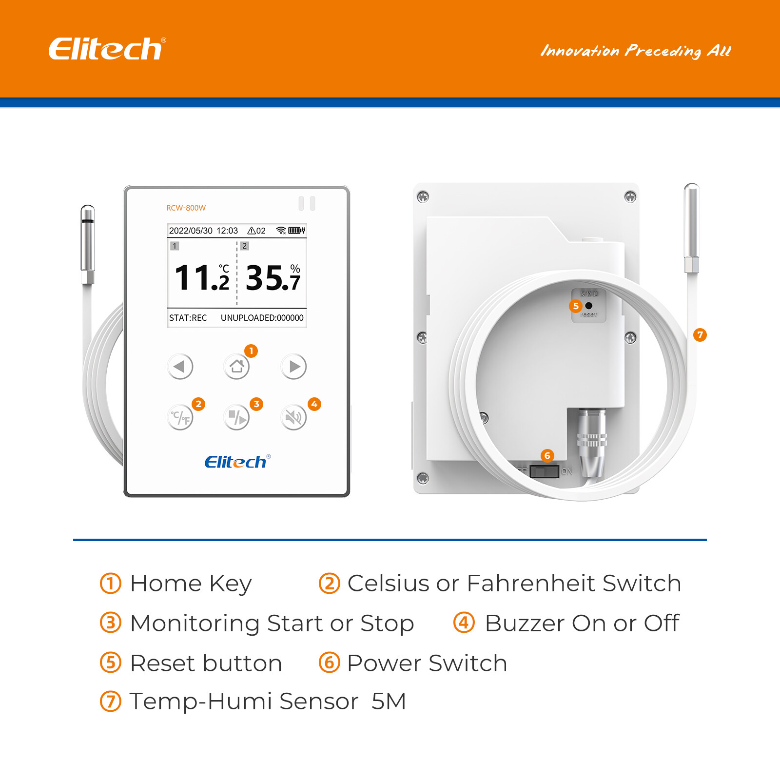 Elitech Temperature Humidity Data Logger Wireless Moniter -40~176℉ RCW-800W-THE