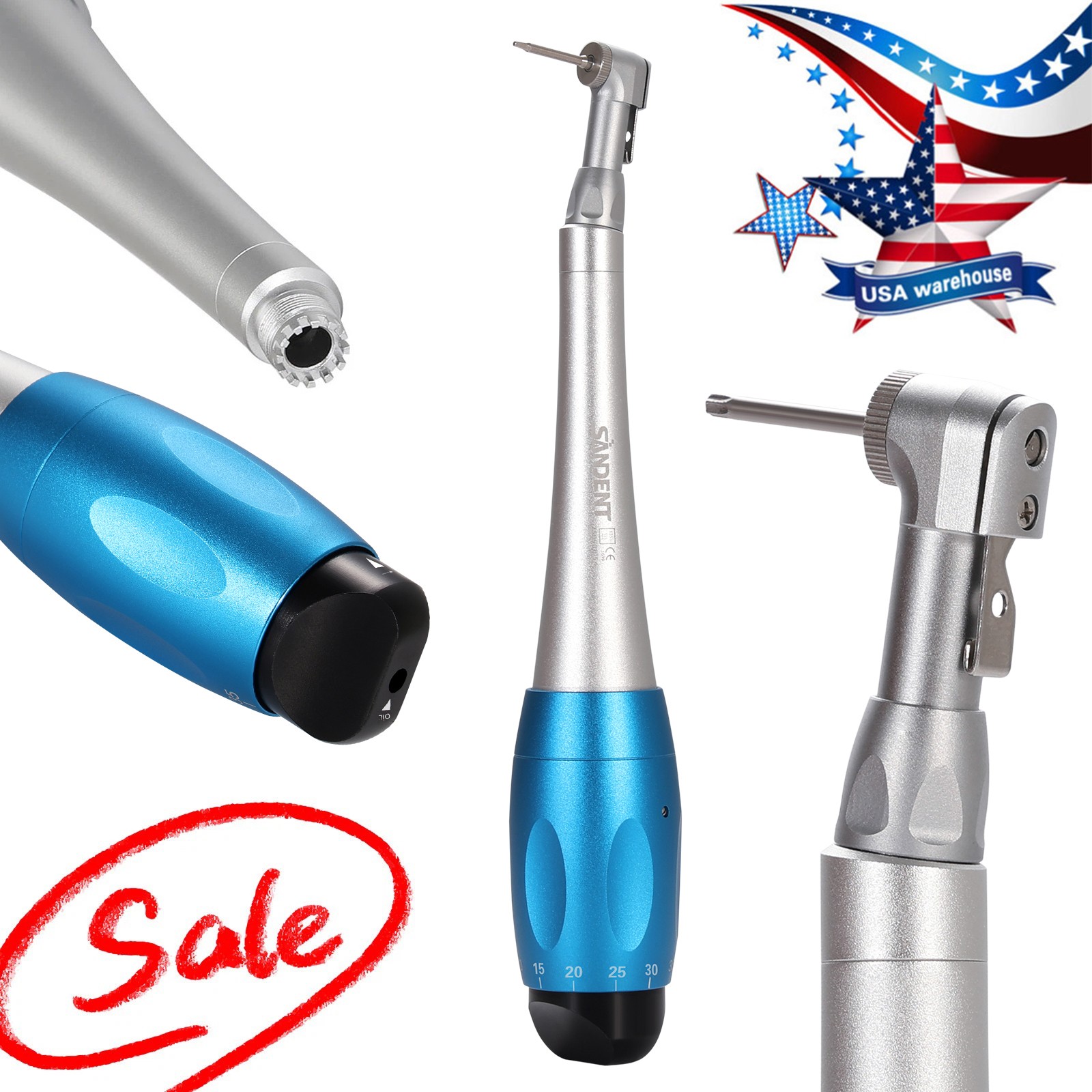 Dental Manual Implant Torque Wrench Handpiece with 16 Screw Drivers 2.35mm 2Head
