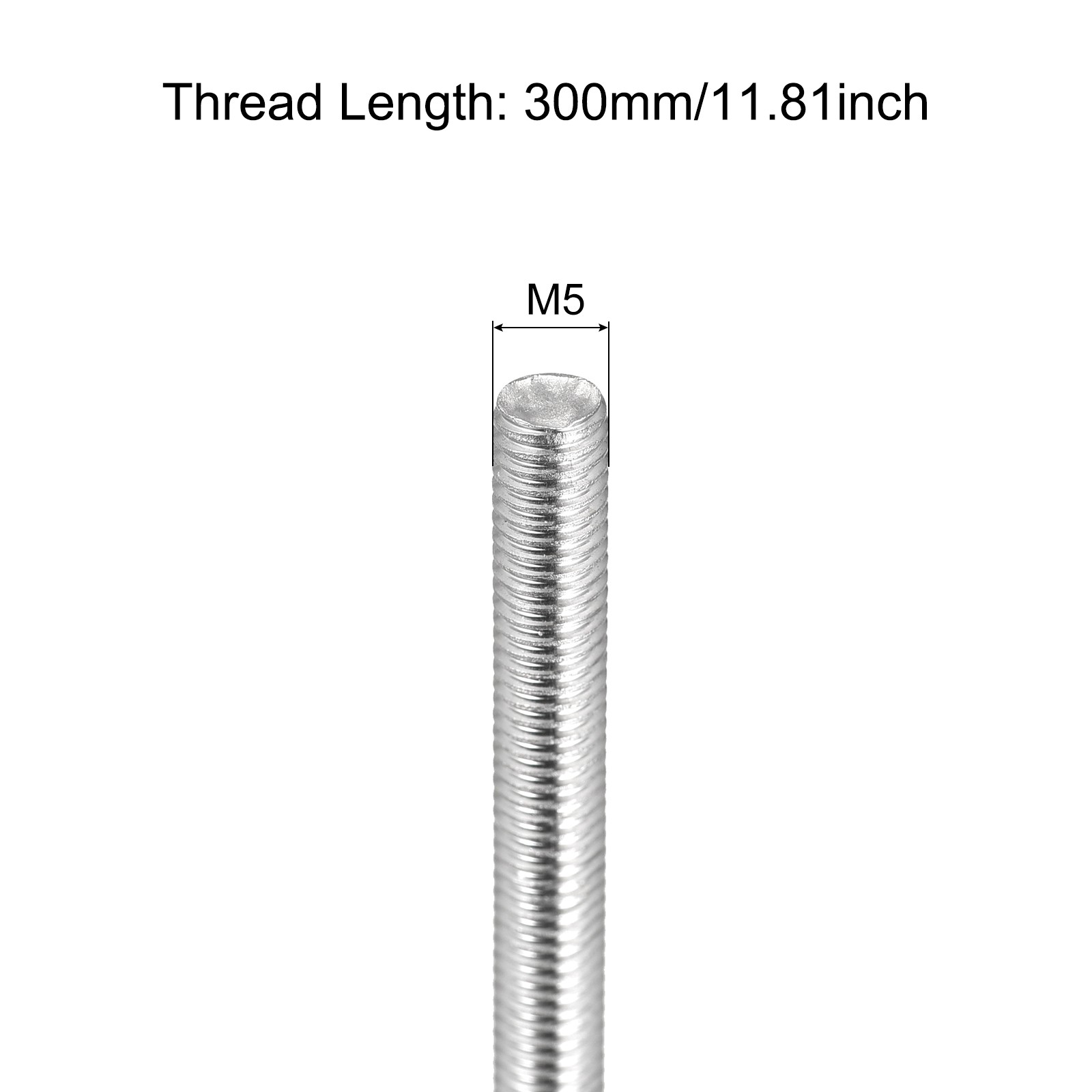 2 x Fully Threaded Rod M5 x 300mm 0.8mm Pitch 304 Stainless Steel Right Hand