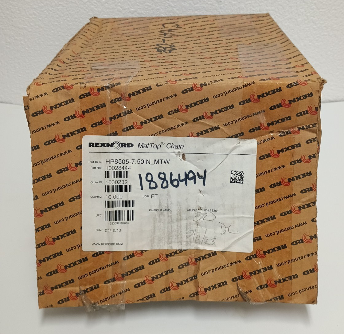 Rexnord HP8505‑7.5IN_MTW MatTop Chain, MPN 10028444, New, 10 ft