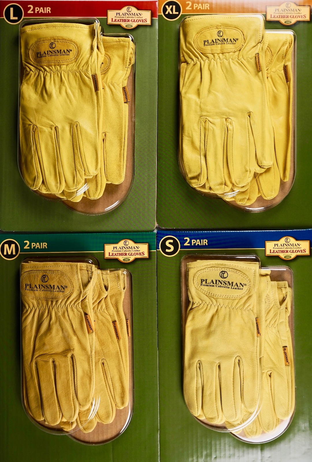 Plainsman Premium Cabretta Leather Gloves All-Purpose, S M L or XL, 2 Pairs