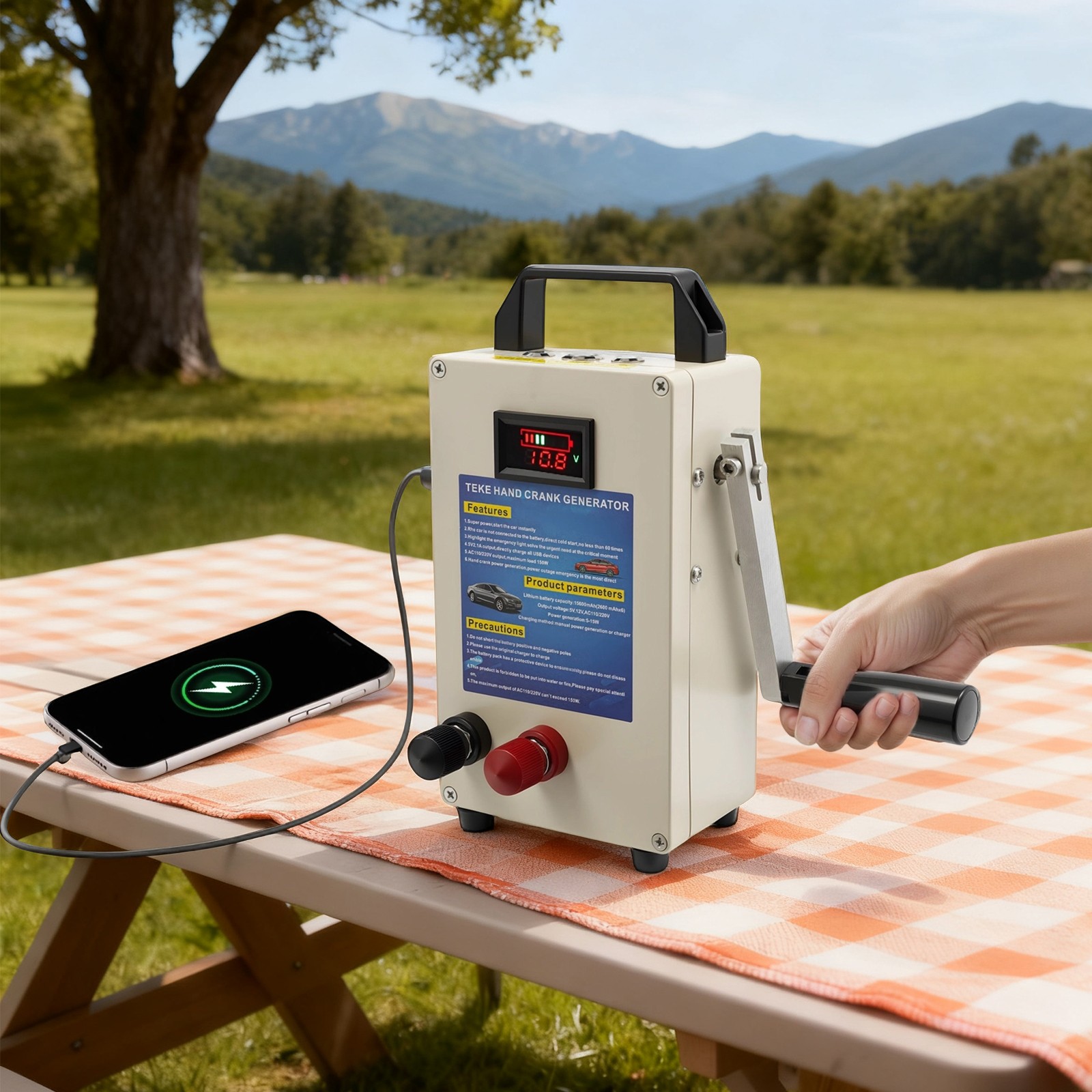 150W Portable Manual Hand Crank Dynamo Generator Emergency Survival Power Energy